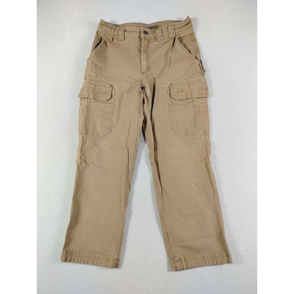 Duluth Trading Pants Mens 32 Tan Flex Fire Hose Cargo Stretch Canvas Workwear